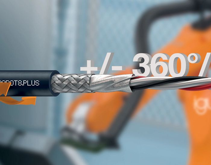Utilização segura de DeviceNet em robôs com o novo cabo bus chainflex para torção de ±360°/m